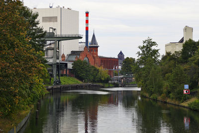 Panorama on spree river in the industrial area of berlin, germany