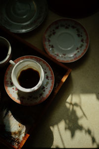 High angle view of coffee on table