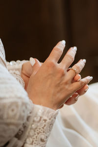 Engagement ring on bride's finger