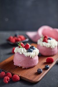 Close-up of dessert on cutting board