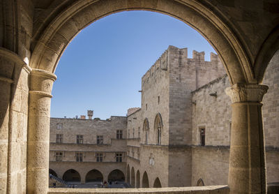 Low angle view of historical building against clear sky