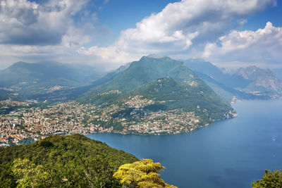 View of monte bre mountain lake lugano from monte san salvatore, switzerland