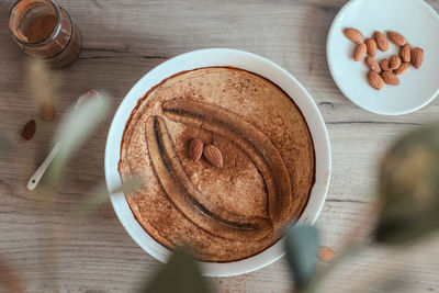 High angle view of breakfast on table