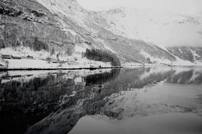 Scenic view of lake with mountains in background