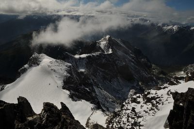 Scenic view of snow covered mountains