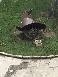 High angle view of horse cart in park