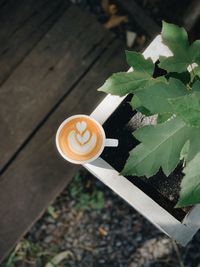 High angle view of coffee on table