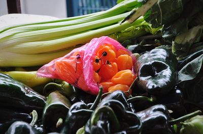 Close-up of chopped fruits and vegetables