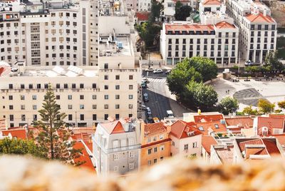 High angle view of buildings in city