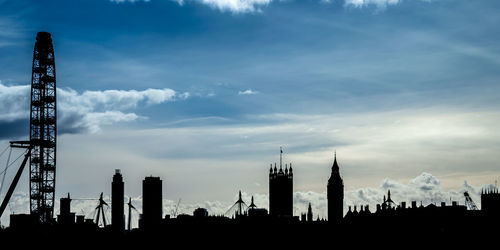 View of london skyline against cloudy sky