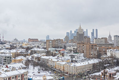 Panorama of moscow in winter, city view, residential buildings from a bird's eye view. 