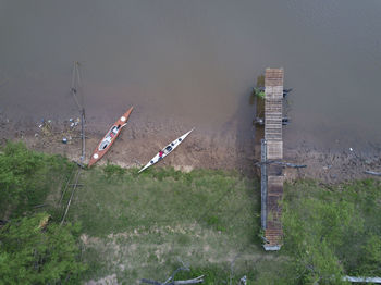 Aerial shot of kayaks
