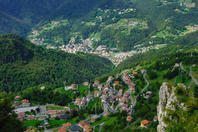 High angle view of townscape and trees in city