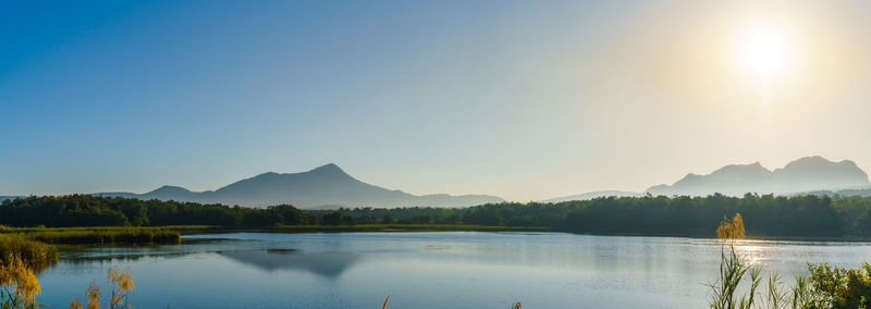 Scenic view of lake against sky during sunset