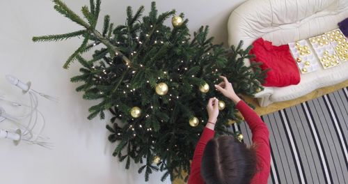 Midsection of woman holding christmas tree