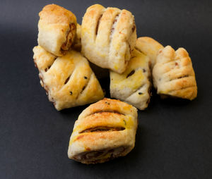 High angle view of bread in container on table