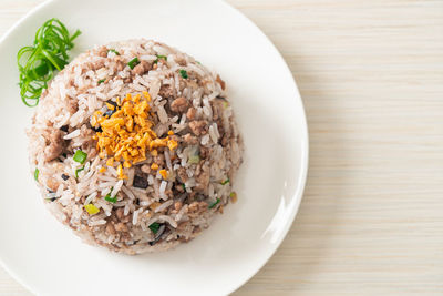 High angle view of meal served in bowl