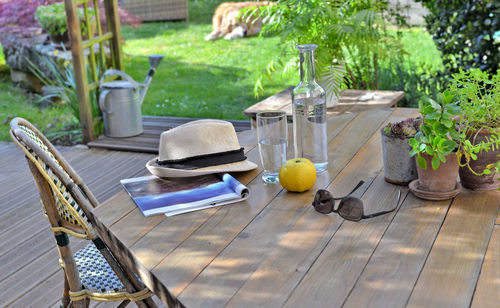 View of fruits on table in yard