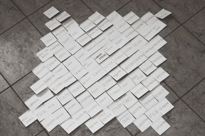 High angle view of text on paper