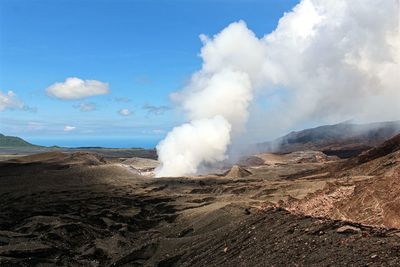 Panoramic view of volcanic landscape against sky on mount marin, ambrym island,vanuatu