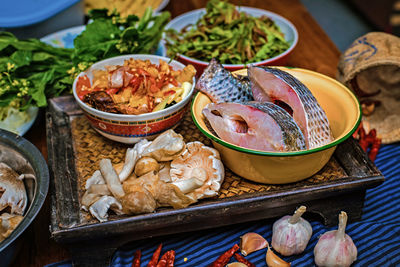 High angle view of fish on table