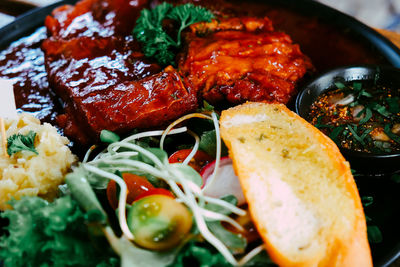 Close-up of meal served in plate