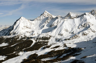 Scenic view of snowcapped mountains against sky