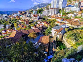 High angle view of buildings in city