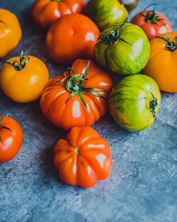 High angle view of pumpkins on table