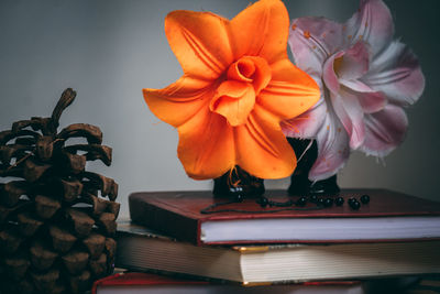 Close-up of flower vase on table at home