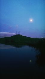 Reflection of trees in water at dusk