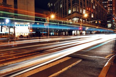 Light trails on city street at night