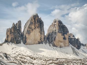 Panoramic view of snowcapped mountains against sky