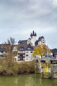 View of diez with castle from lahn river, germany