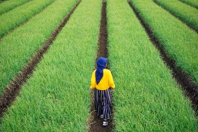 Woman working on field