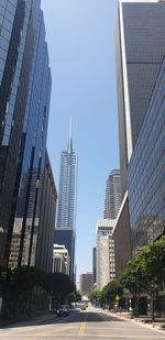 View of modern buildings against clear sky