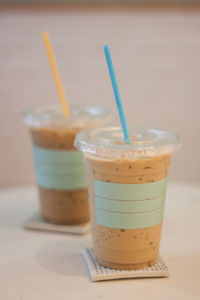 Close-up of drink served on table