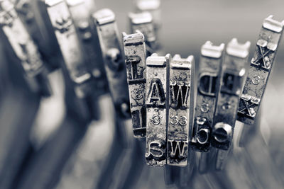 High angle view of text on metal grate