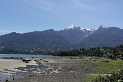 Scenic view of mountains against clear sky