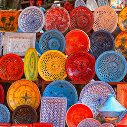 Full frame shot of multi colored plates for sale at market stall