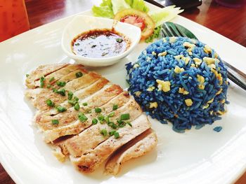 High angle view of meal served in plate