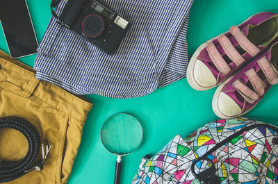 Directly above shot of various objects on table