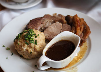 High angle view of food in plate