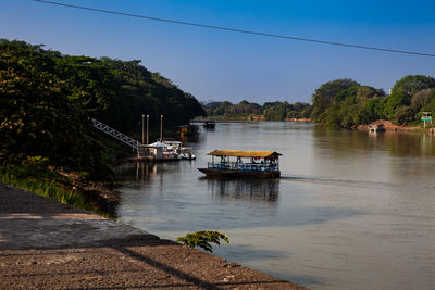 Boats on a river. view of the sinu river at the monteria city in colombia