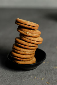 Close up of biscuits or cookies on a dark background.