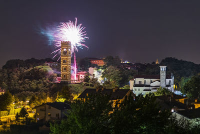 Explosion of colors. fireworks, tower fire. cassacco. italy