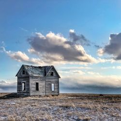 Abandoned homestead on the plains of eastern montana on a clear crisp winter day.