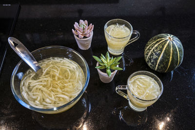 High angle view of food on table