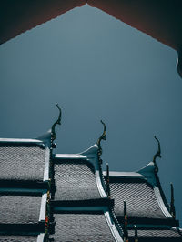 Low angle view of roof and building against sky