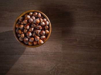 High angle view of eggs in bowl on table